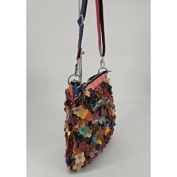 H2Z Boho 3D Flower Hippie Leather MultiColor Studded Crossbody Purse Colorful - Picture 5 of 15